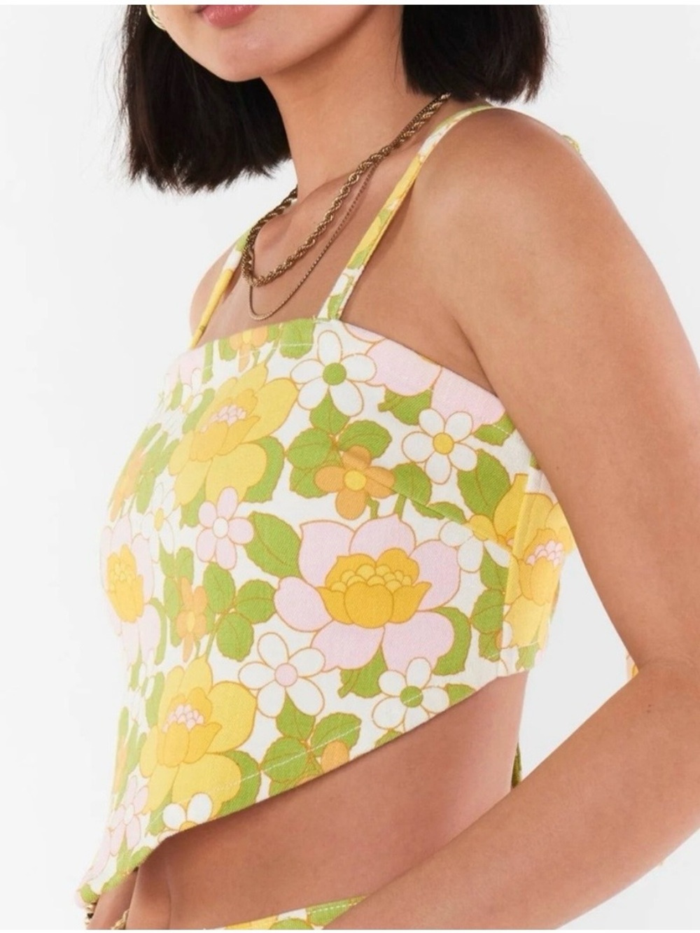 Show Me Your MuMu Floral Cutout Camisole — Yellow, Green & Pink